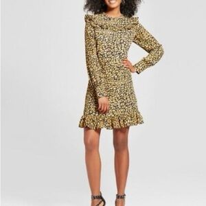 Who What Wear leopard print long sleeve dress with ruffles women’s size Medium